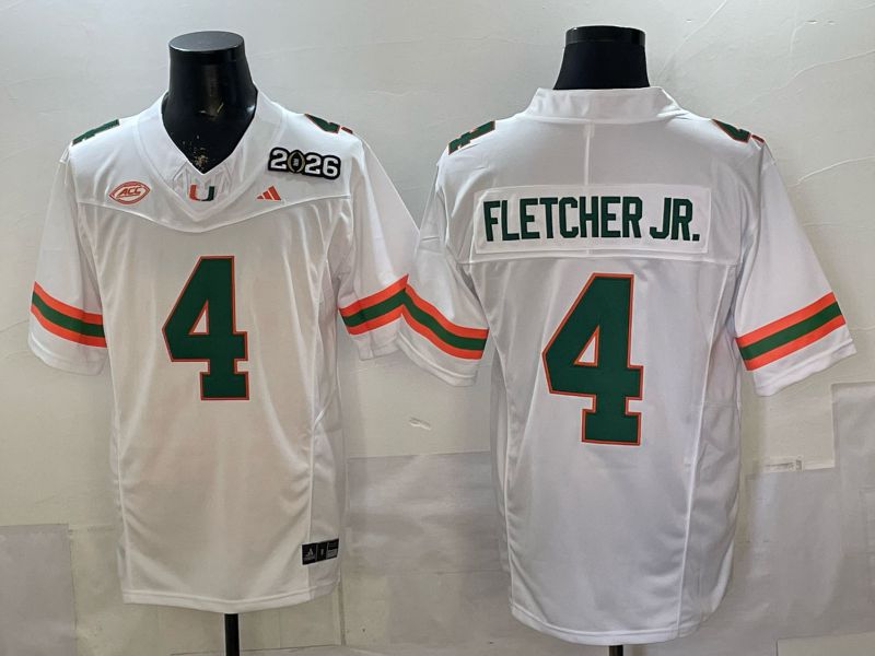 Men 2026 Miami Hurricanes #4 Fletcher jr White 3th generations Limited NCAA Jersey 0029